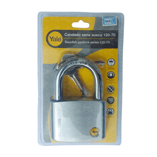 [003912] SILVER PADLOCK YALE (70MM)